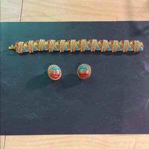 Joan Rivers Gold-tone and Multicolor Bracelet and Pierced Earring Set